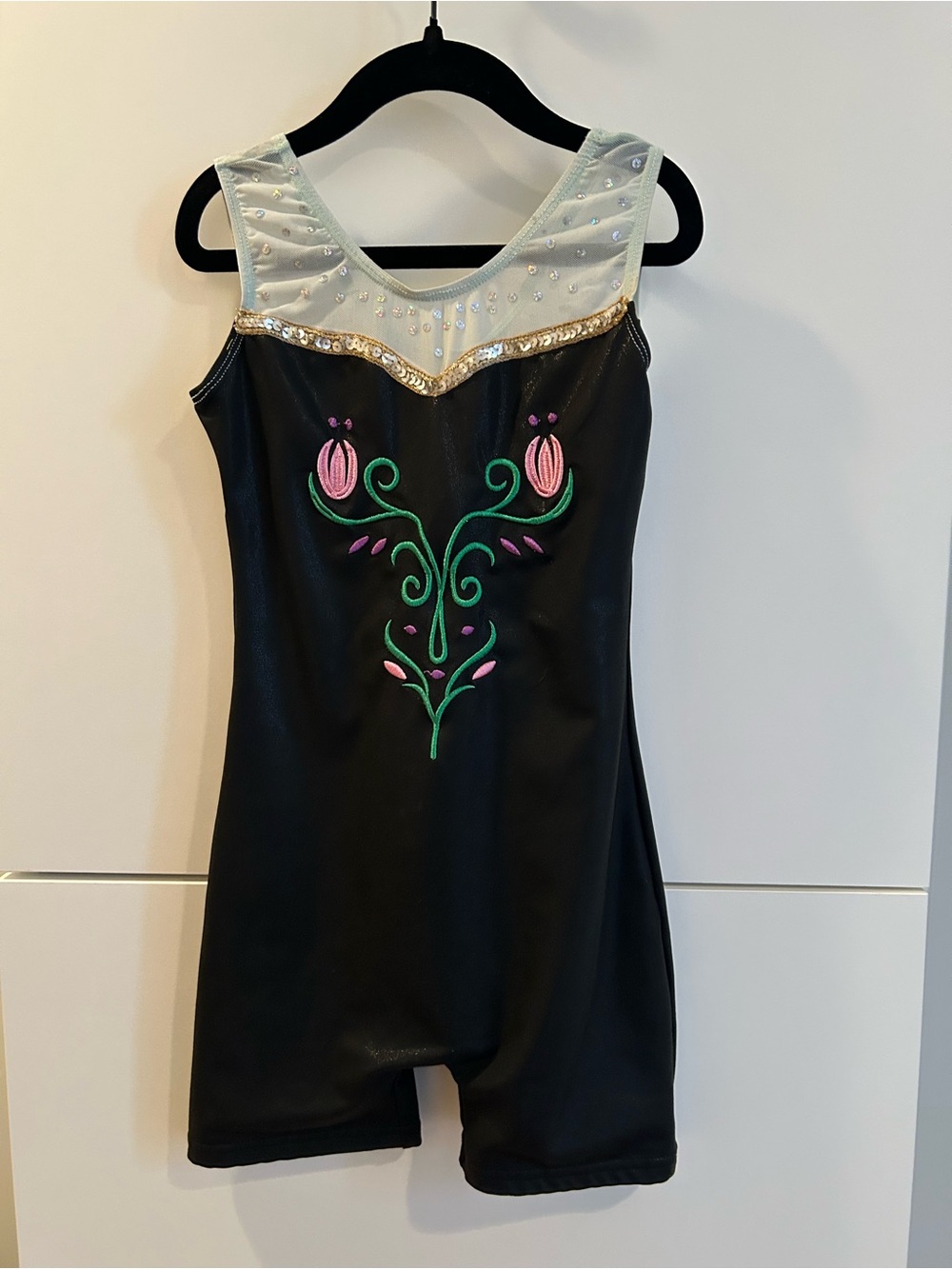 Black and White Floral Embroidered Kids Dance Costume